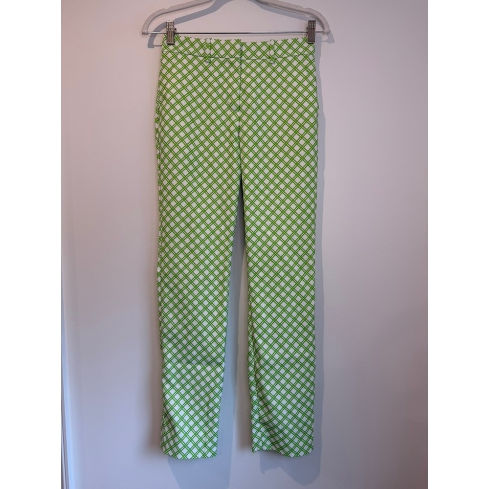 Tory Burch Sport Twill Pants, Green and White Plaid Pattern, Ankle, Size 0